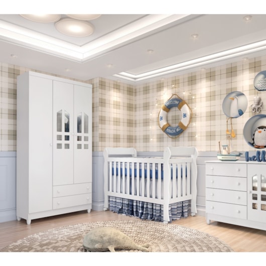 Roupeiro Selena 3 Portas Branco Brilho Carolina Baby - Imagem principal - e54229b3-0e92-4c28-95c2-31d82b926268