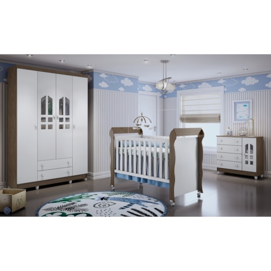 Roupeiro Selena 4 Portas Branco Fosco/amadeirado Carolina Baby - Imagem principal - 966cf015-ad0f-4d0d-b01a-06a1389209ed