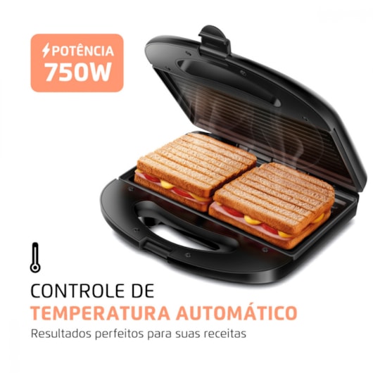 Sanduicheira Master Grill S20 Preto E Inox Mondial 127V 750W - Imagem principal - 8a4838d8-2de5-4d5b-866e-b66a05d197ee