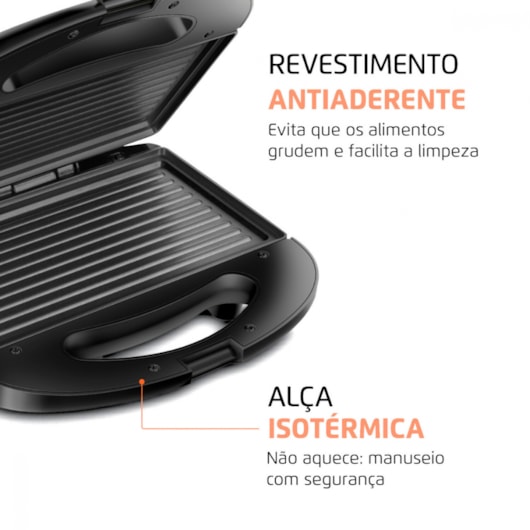Sanduicheira Master Grill S20 Preto E Inox Mondial 127V 750W - Imagem principal - 904e2ede-e6e7-4c2d-a80c-8a5a6f5f01ca