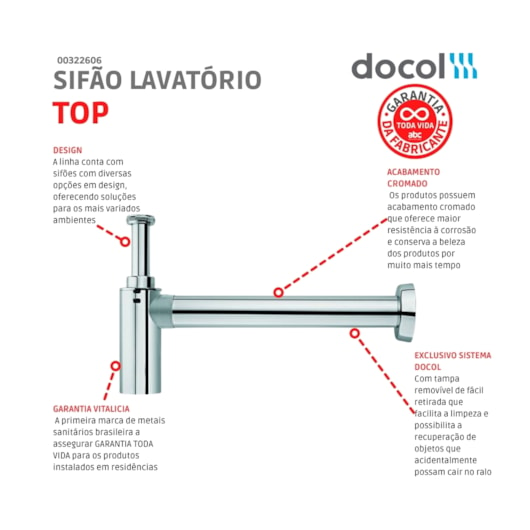 Sifão Para Lavatório Top Com Copo Cromada Docol - Imagem principal - 7a071c26-b551-4ed7-9ad5-7a3c5029e1bf