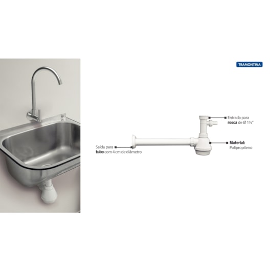 Sifão Simples em Polipropileno para Pias Cubas e Tanques Tramontina - Imagem principal - 00c540f0-b7ef-4c9a-ab25-687269730bb2