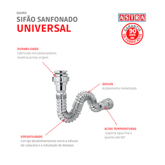 Sifão Universal  Sanfonado Simples Cromado Astra - Imagem principal - 6b3abbdb-bd47-40e5-b6fd-0fe58b13b8f9
