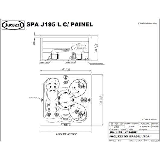 Spa 5 Lugares Com Aquecedor e com Painel J195-L 60hz Jacuzzi 180cm X 180cm X 89cm - Imagem principal - ed570ebd-b6ab-4e5e-add6-cb8751d5aed1