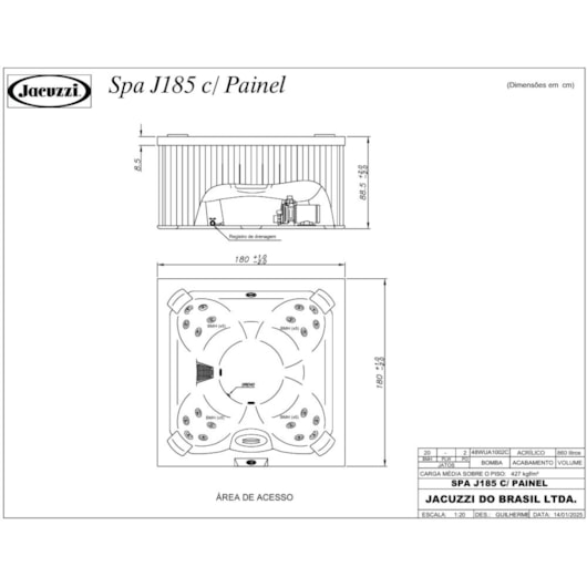 Spa 7 Lugares Com Aquecedor e Painel J-185 180cm x 89cm Jacuzzi - Imagem principal - e708d87d-2d30-4b96-8007-71d60d16f84f