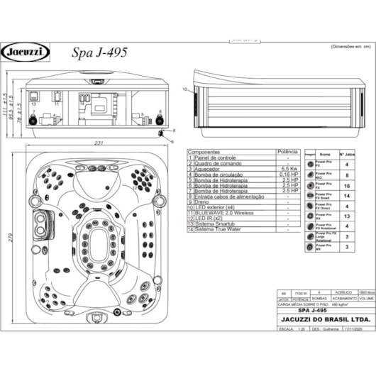 Spa 8 Lugares Com Aquecedor J495 Jacuzzi 231cm X 279cm X 95,50cm -111cm(fundo) - Imagem principal - da936c1f-bea8-4063-99d7-a2874e2b1f3f