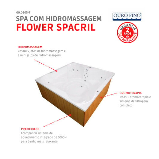 Spa Com Hidromassagem Aquecedor e Cromoterapia Flower Spacril Top Line Ouro Fino 180x180cm - Imagem principal - 8b2fe5ad-936e-4776-a9eb-246648b79bbc