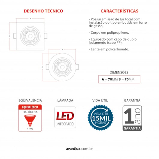 Spot Led Authentic De Embutir Redondo 6500K 3W Bivolt Branco Avant - Imagem principal - 184c8aa5-33c2-412a-b4dd-0ed1522be865