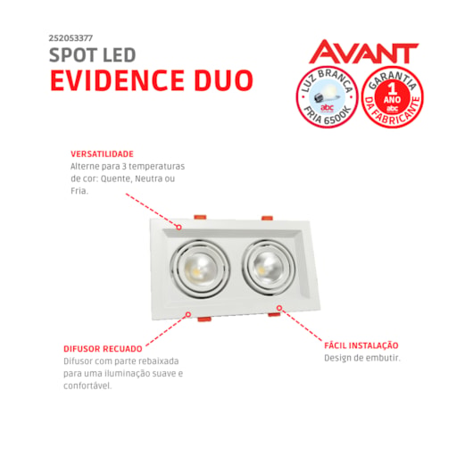 Spot Led Evidence Duo Luz Amarela E Branca 14W Branco Fosco Avant - Imagem principal - 8f55b23e-c890-4c1c-b8db-2cdf4632d6b2