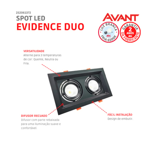 Spot Led Evidence Duo Luz Amarela E Branca 14W Preto Fosco Avant - Imagem principal - 5e5f0196-8ff6-4d61-861c-fe8a1423315c