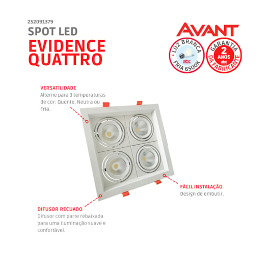 Spot Led Evidence Quattro Luz Amarela E Branca 28W Branco Fosco Avant - Imagem principal - a711dc74-81e8-4f85-b421-9d9732d4a005