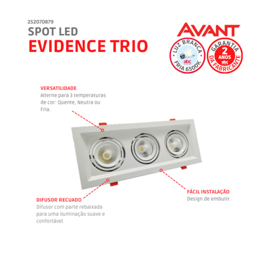Spot Led Evidence Trio Luz Amarela E Branca 21W Branco Fosco Avant - Imagem principal - d4fcc025-28fd-4788-84db-e18ee64c6e57