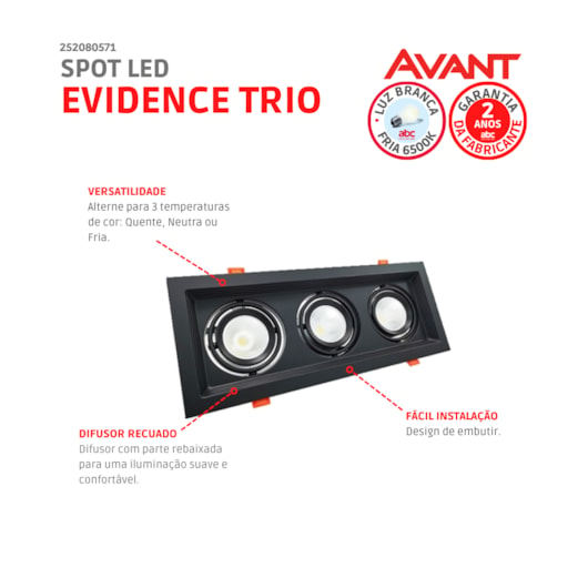 Spot Led Evidence Trio Luz Amarela E Branca 21W Preto Fosco Avant - Imagem principal - 794db868-e1d1-4d68-a205-eb3f6db4b318