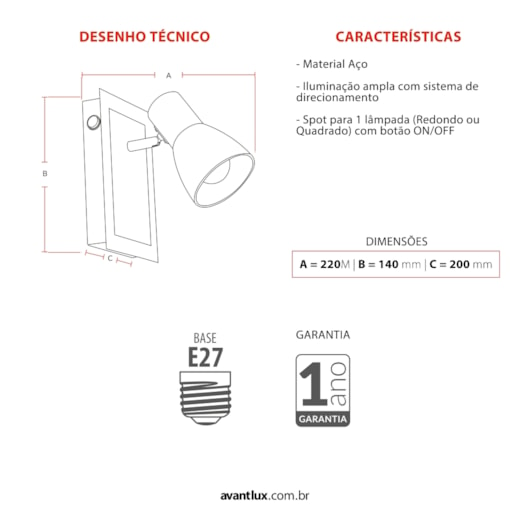 Spot Noir 1Xe27 Preto Fosco/Cromado Canopla Brilho Avant - Imagem principal - bcd1a061-fe5d-49a4-a1e0-56a43582ae78