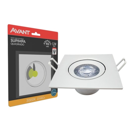 Spot Supimpa Led 12W Branco Fosco Luz Amarela 3000K Quadrado Bivolt Avant - Imagem principal - 8827ed8c-cefe-43eb-838b-6097d6ca9443