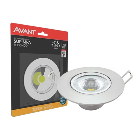 Spot Supimpa Led 12W Branco Fosco Luz Amarela 3000K Redondo Bivolt Avant - Imagem principal - eba6733a-ca54-4fb6-937d-554abb7b0cb9