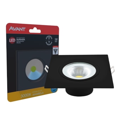 Spot Supimpa Led 5W Preto Fosco Luz Amarela 3000K Quadrado Bivolt Avant