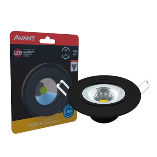 Spot Supimpa Led 5W Preto Fosco Luz Amarela 3000K Redondo Bivolt Avant - Imagem principal - 8314282f-f7d0-4734-8865-dec951dd90e2