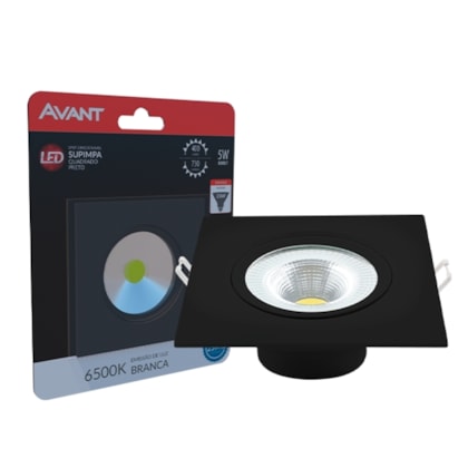 Spot Supimpa Led 5W Preto Fosco Luz Branca 6500K Quadrado Bivolt Avant