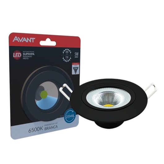 Spot Supimpa Led 5W Preto Fosco Luz Branca 6500K Redondo Bivolt Avant - Imagem principal - 5188cdd0-d912-47f5-adbb-698e45116426