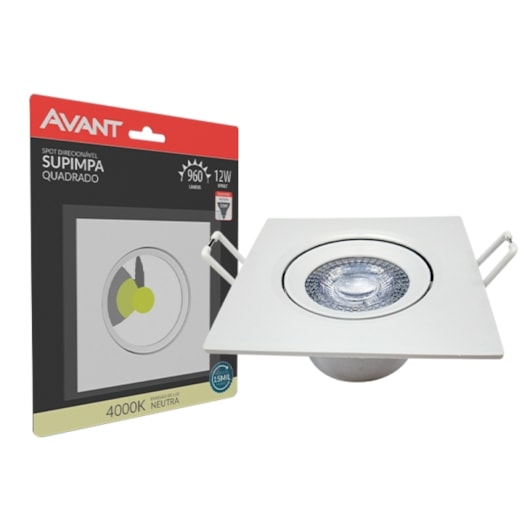 Spot Supimpa Led Quadrado 12W Branco Fosco Luz Neutra 4000K Bivolt Avant - Imagem principal - 8067bfb2-0dee-4b16-b731-a0444d93cc00