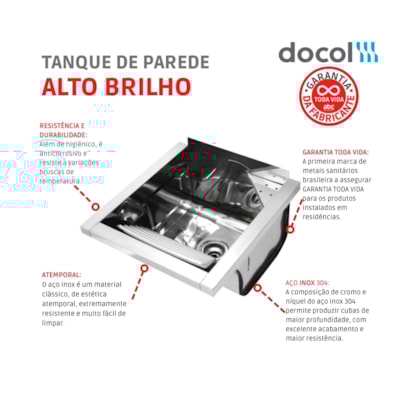 Tanque De Parede Reto Alto Brilho  Docol 44x48x26cm 23 L
