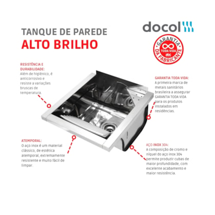 Tanque De Parede Reto Alto Brilho  Docol 44x48x26cm 23L