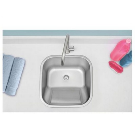 Tanque Em Inox De Encaixe Hera Com Válvula  3.1/2 Escovado Tramontina 40x40cm - Imagem principal - 97ba7cdb-d6ce-4b64-ade3-89b9613d4008