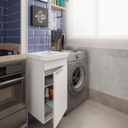 Tanque Em Polipropileno Com Gabinete De 1 Porta Branco Celite 75x38cm