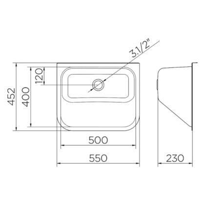 Tanque Monobloco De Parede 304 Com Válvula 0,9 32 Litros Polido Docol 55x45x23cm