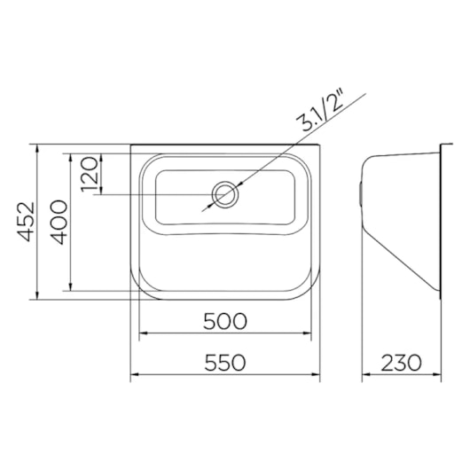 Tanque Monobloco De Parede 304 Com Válvula 0,9 32 Litros Polido Docol 55x45x23cm - Imagem principal - 65e78d5c-58ac-4bd7-bd70-e3289ca4444b