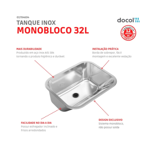 Tanque Monobloco Polido Docol 32L 55x45x23 cm - Imagem principal - 8cc16d79-3761-4f55-a31f-2429204763e0