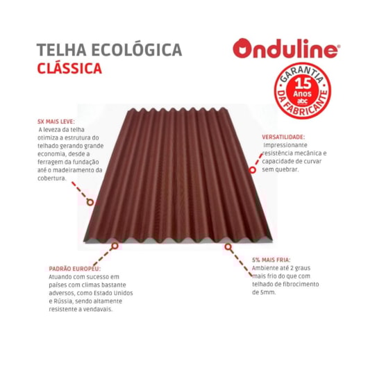 Telha Clássica Vermelha Onduline 200x95cm - Imagem principal - 1c798d41-4fcd-4e5f-84ec-7004aab979fe