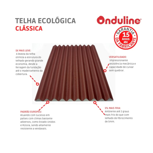 Telha Ecológica Clássica 200x95cm Vermelha Onduline - Imagem principal - f3a6a115-dbbc-408d-96a0-e5875c823933