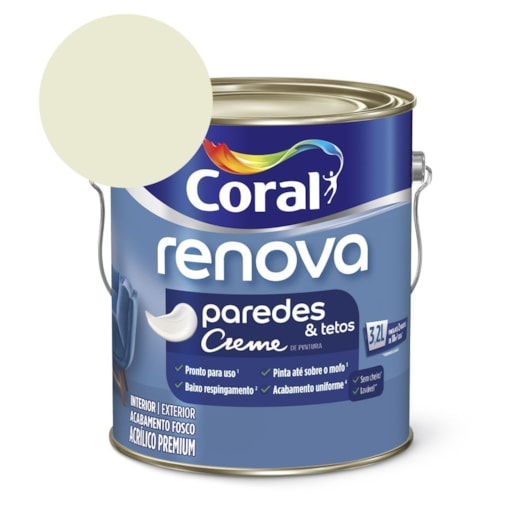 Tinta Acrílica Creme Premium Fosco Renova Paredes e Tetos Algodão Egípcio 3,2l Coral - Imagem principal - e8e245ad-cdb1-4b0e-8c10-c142e2c973ed