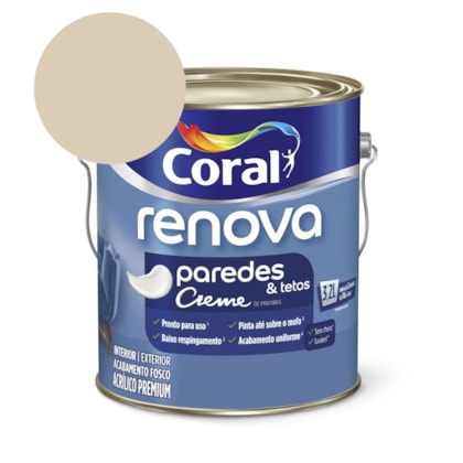 Tinta Acrílica Creme Premium Fosco Renova Paredes e Tetos Areia 3,2l Coral