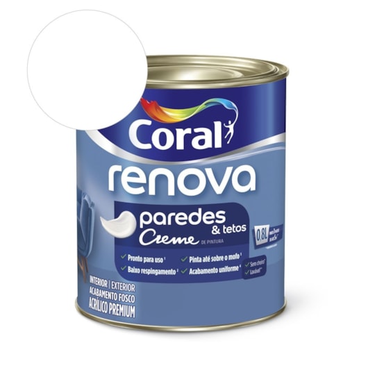 Tinta Acrílica Creme Premium Fosco Renova Paredes e Tetos Branco 800ml Coral - Imagem principal - 5e505004-d5ec-4871-b2b0-4459bac34f4f