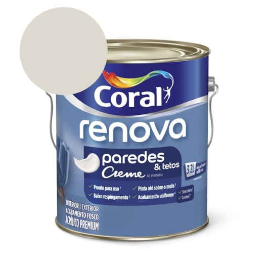 Tinta Acrílica Creme Premium Fosco Renova Paredes e Tetos Gelo 3,2l Coral - Imagem principal - 7802435c-c75a-425d-93e6-398007e75c55