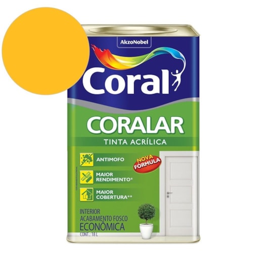 Tinta Acrílica Econômica Coralar Acrílico Fosco Amarelo Frevo 18l Coral - Imagem principal - a6d11fa2-9d59-4820-9a1b-d01919cf4c1f