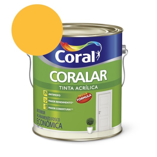 Tinta Acrílica Econômica Coralar Acrílico Fosco Amarelo Frevo 3.6l Coral - Imagem principal - e6a6ba39-c0fd-47cf-ab7c-cceccb0ddc58