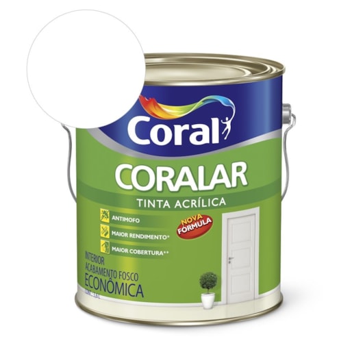 Tinta Acrílica Econômica Coralar Acrílico Fosco Branco Neve Coral 3,6L - Imagem principal - 38db6554-d5d4-48ee-8170-6c8fd4ad93b2