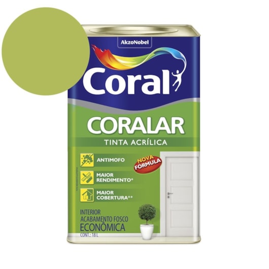 Tinta Acrílica Econômica Coralar Acrílico Fosco Verde Limão 18l Coral - Imagem principal - f5b2fbc9-8b34-4dce-9334-ff080b18acd4