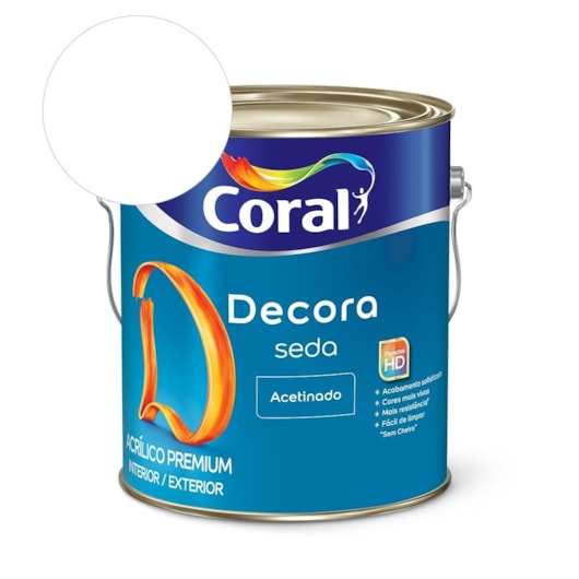 Tinta Acrílica Premium Acetinado Decora Seda Branco Neve Coral 3,6l - Imagem principal - 8da37920-0b31-43c1-8cc0-632fbc634ef7