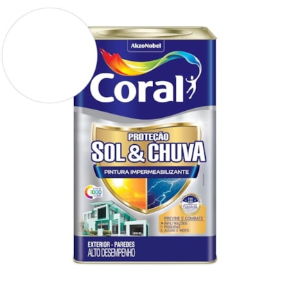 Tinta Acrílica Premium Eggshell Proteção Sol & Chuva Pintura Impermeabilizante Branco Coral 18L