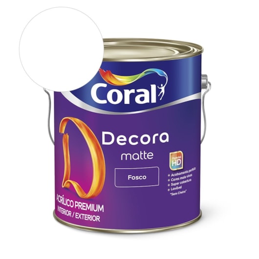 Tinta Acrílica Premium Fosco Decora Matte Branco Neve Coral 3,6l - Imagem principal - 550a7661-7ec4-4075-abb4-e026a4f37245