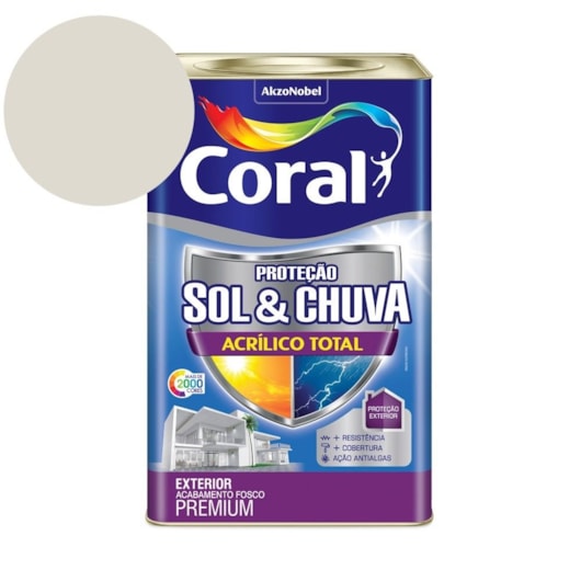 Tinta Acrílica Premium Fosco Proteção Sol & Chuva Acrílico Total Branco Gelo Coral 18L - Imagem principal - b83f50e9-60b2-489d-8803-2a03dee37bdb