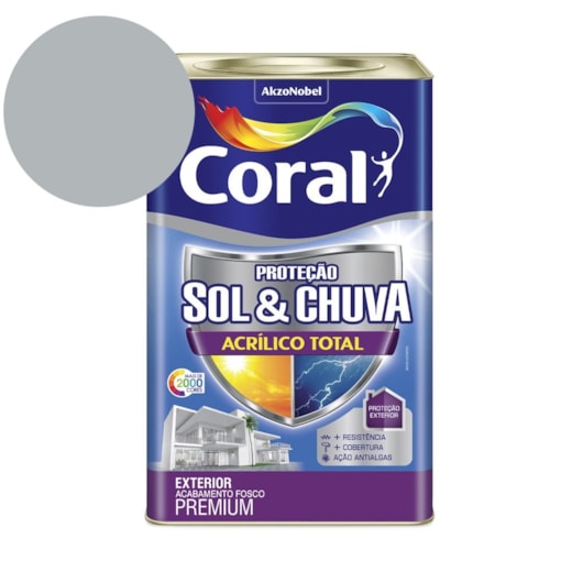 Tinta Acrílica Premium Fosco Proteção Sol & Chuva Acrílico Total Colar Prata 18L Coral - Imagem principal - 1f77c171-f073-4ca5-a712-95b7766ebfa6