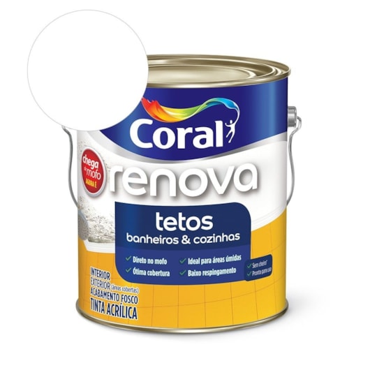 Tinta Acrílica Renova Banheiros E Cozinhas Fosco Branco Coral 3,6L - Imagem principal - e87b4565-685c-44ad-8a7f-eaae704e6edd