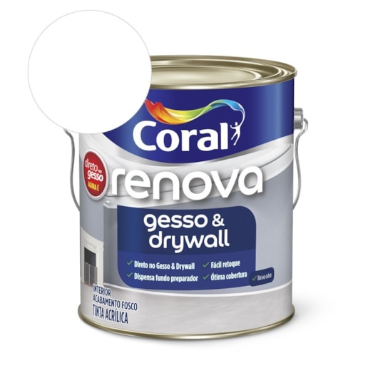 Tinta Acrílica Renova Gesso & Drywall Fosco Branco 3.6l Coral - Imagem principal - a37fbb13-9769-46ae-aef4-be8811b546b2