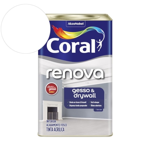 Tinta Acrílica Renova Gesso E Drywall Fosco Branco Coral 18L - Imagem principal - 85d77f75-f174-4345-9eeb-7192311ec51b